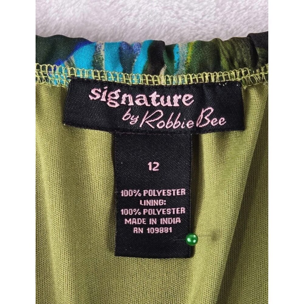 Robbie Bee Maxi Sun Dress Spaghetti Straps Sz 12 Green Blue Tropical Party - Picture 9 of 15